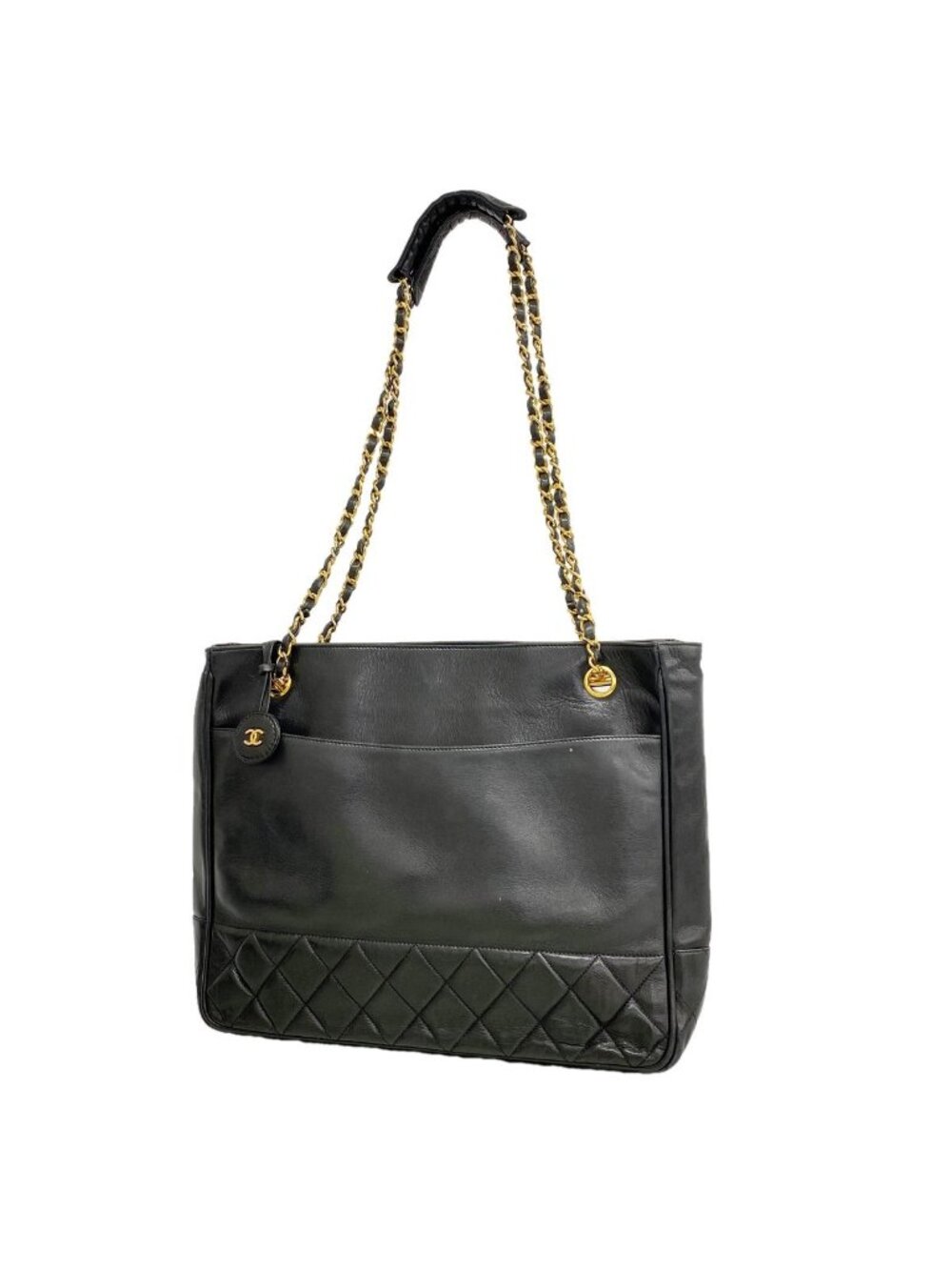Chanel Chain Tote Bag Quilted Lambskin Black Gold